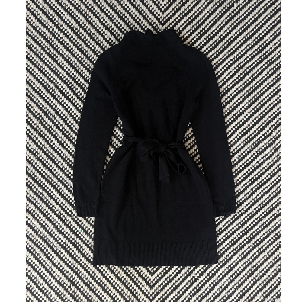 Splendid Black Cashmere Blend Mock Neck Belted Sweater Dress Women XS minimalist